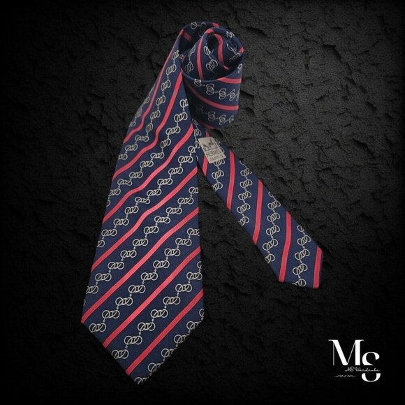 HERMES PARIS 7352 PA Blue Horsebit Striped Silk Tie France W: 3.5" EX COND - Picture 1 of 7
